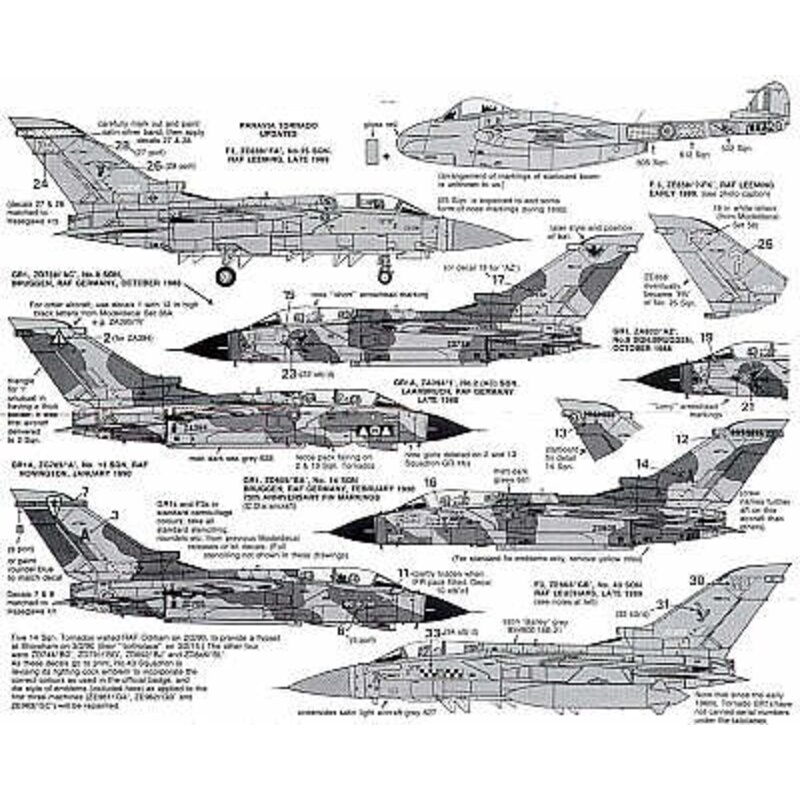 Decalcomania RAF/R Aux Air Force de Havilland Vampire F.3/FB5/FB9 1949-56. 16 26 28 54 60 71 72 73 98 247 502 605 607 612 613 61