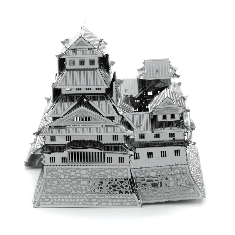 Architettura di MetalEarth: HIMEJI CASTLE 7.2x6.9x6cm, modello 3D in metallo con 3 fogli, su carta 12x17cm, 14+