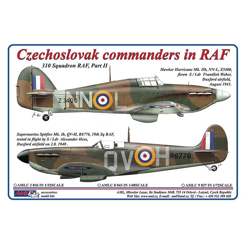 Decalcomania Aml Comandanti cecoslovacchi nella RAF Hawker Hurrican