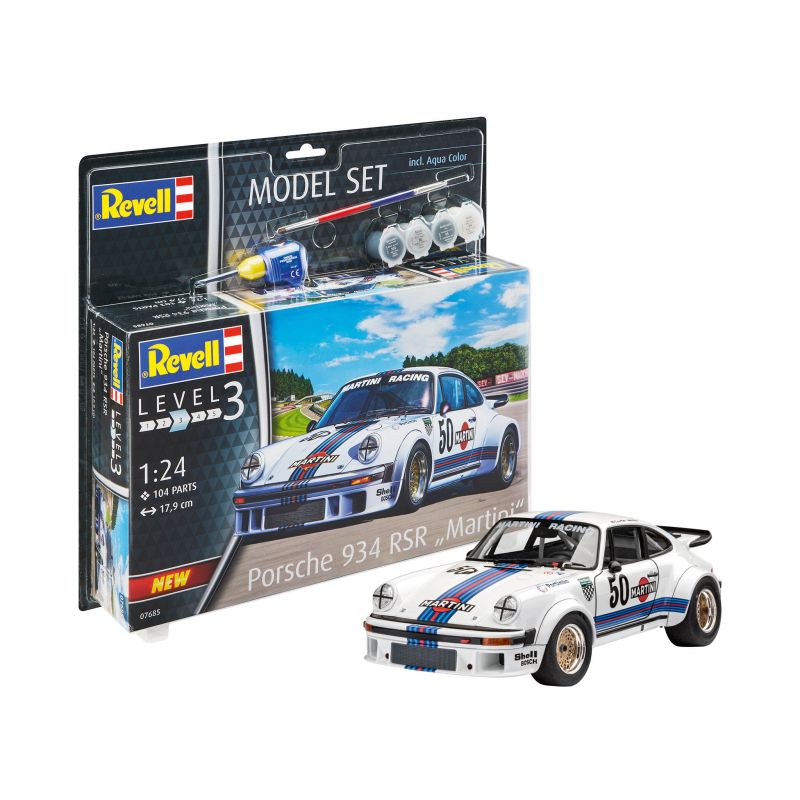 Kit modello Revell Set di modelli Porsche 934 RSR Martin + Kit verni