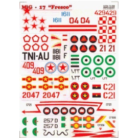  Decalcomania Mikoyan MiG-17 Fresco (13) White 02 Blue 1611 Red 04 all Russian Red 429 Poland Black 1181 Indonesia Red 21 Mosamb