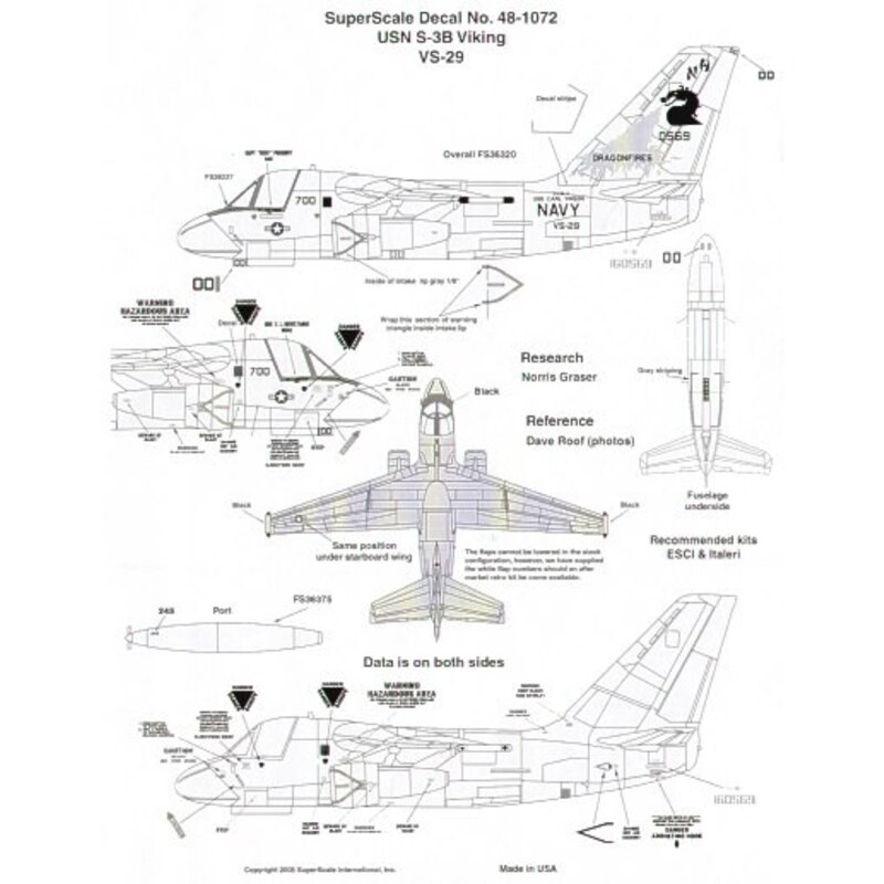 Decalcomania Lockheed S-3B Viking (1) 160569 NH/700 VS-29 Dragonfires USS Carl Vinson