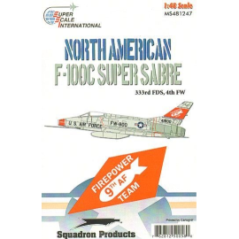 Decalcomania F-100C 333RD FDS North American F-100C 333rd FDs Decals for a single US Air Force Super Sabre: s/n 54-1800 in over