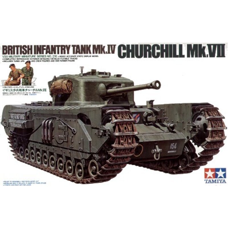 <p>Kit Modello</p> Churchill Mk.VII includes 3 crewman and 1 European Farmer figure and small 4 wheel cart