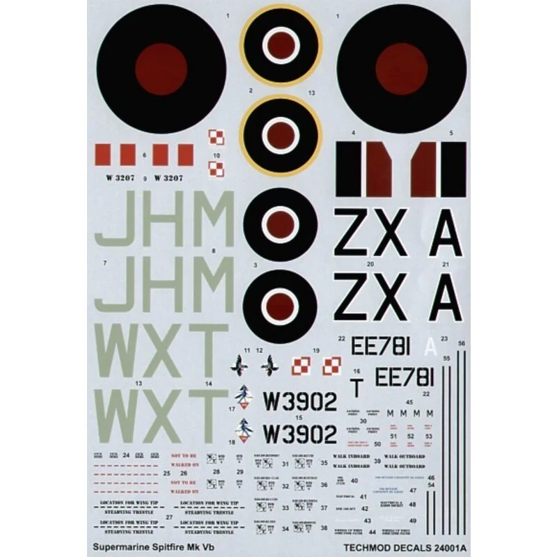 Decalcomania Supermarine Spitfire Mk.Vb (3) W3207 JH-M 317 Polish Squadron 1943 W3902 WX-T 302 Polish Squadron 1943 both Dark Gr