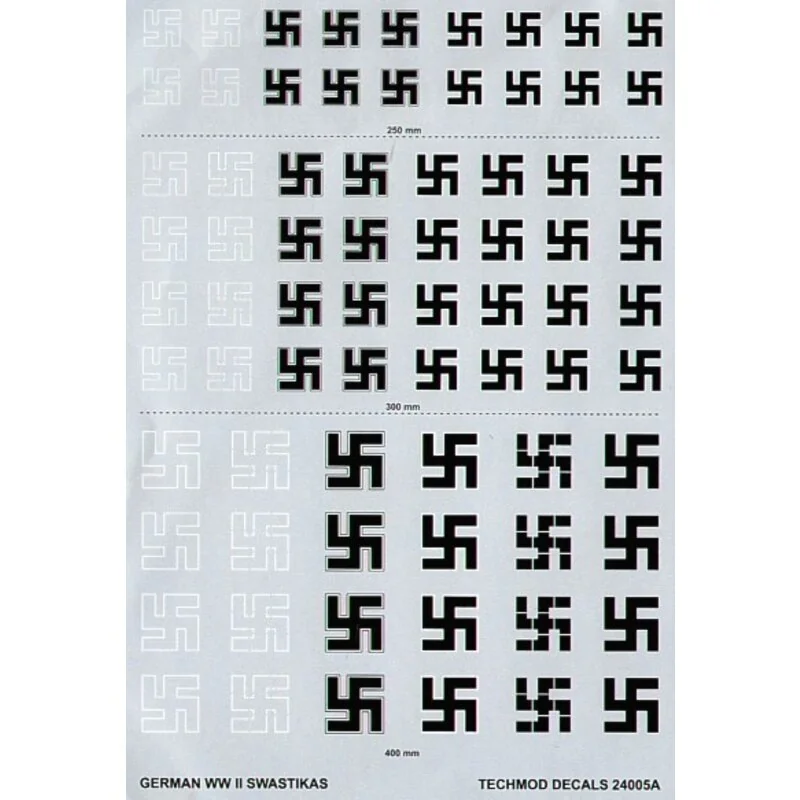 Decalcomania Luftwaffe WWII Swastikas. 3 sizes and 6 styles