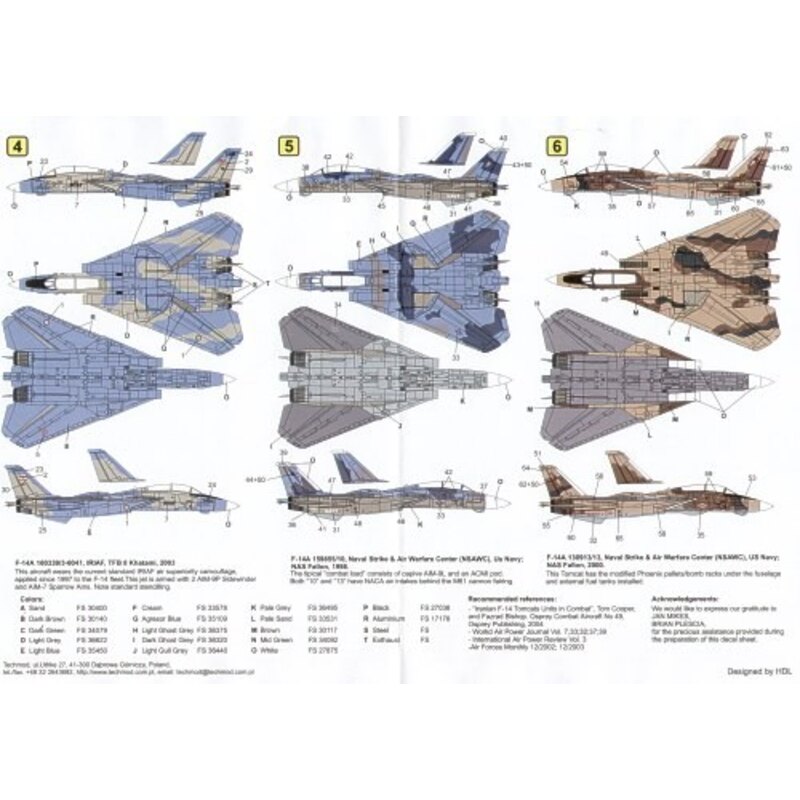 Decalcomania Grumman F-14A Tomcats (6) 160365 / 3-6067 73rd TFS Imperial Iranian Air Force 1978 160318 / 3-6020 Islamic Republic