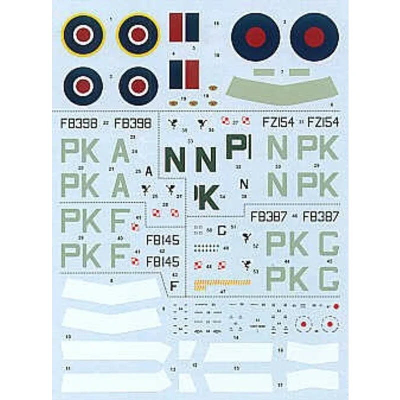 Decalcomania North American P-51B Mustang III (4) 315 Polish Squadron 1944. FB398 PK-A FZ154 PK-N both with D-Day stripes FB145 