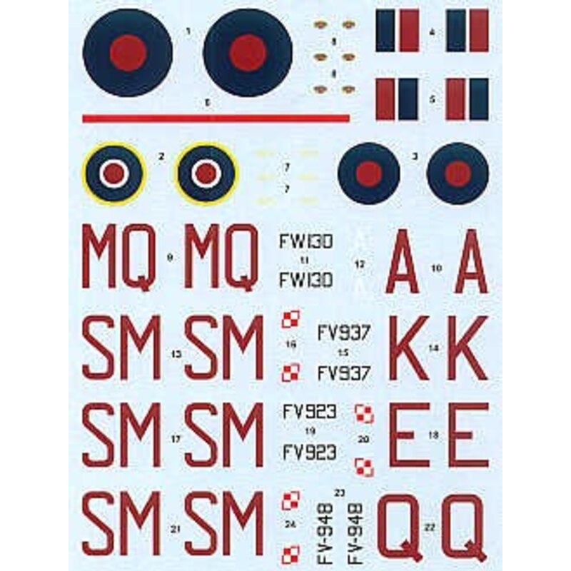 Decalcomania North American B-25D Mitchell (4) FV937 SM-K FL923 SM-F FV948 SM-q all 305 Squadron 1943 FW130 Mq-A 226 Squadron al
