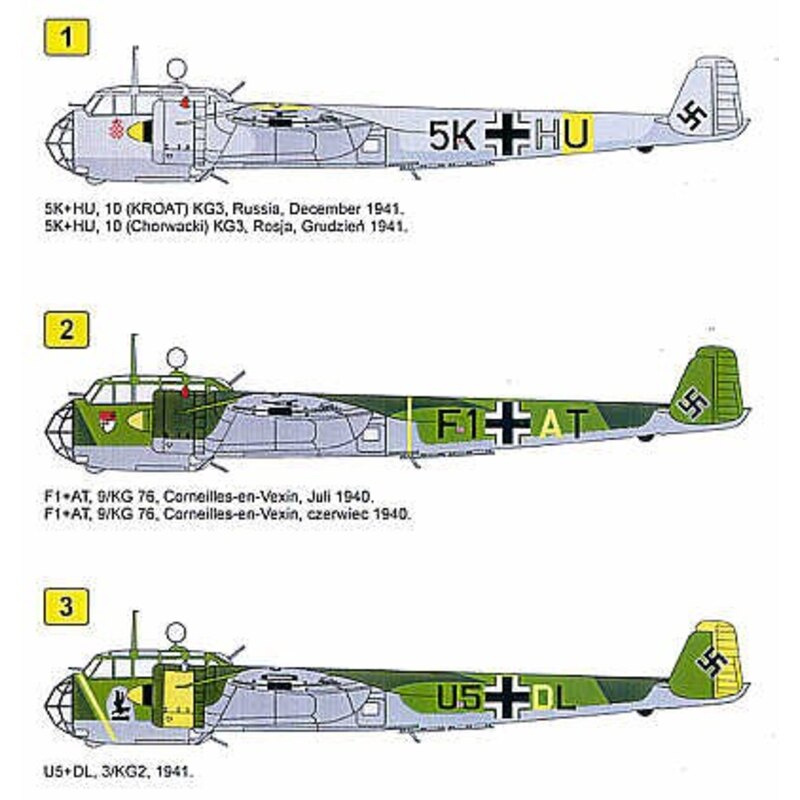 Decalcomania Dornier Do 17Z-2 (3) 5K+HU KG3 Russia 1941 F1+AT 9/KG76 July 1940 U5+DL 3/KG2 1941