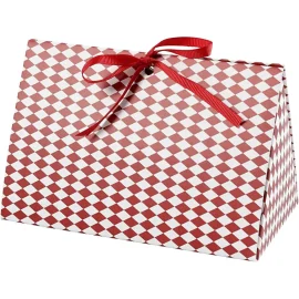 Scatola regalo pieghevole, misura 15x7x8 cm, 250 g, bianco, rosso, Motivo arlecchino, 3pz