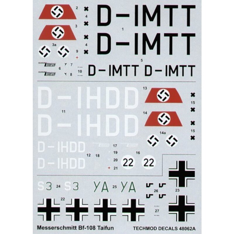 Decalcomania Messerschmitt Bf 108 Taifun Part 1. (3) D-IMTT Willy Messerschmitt′s personal aircraft overall RLM 63 light grey D-