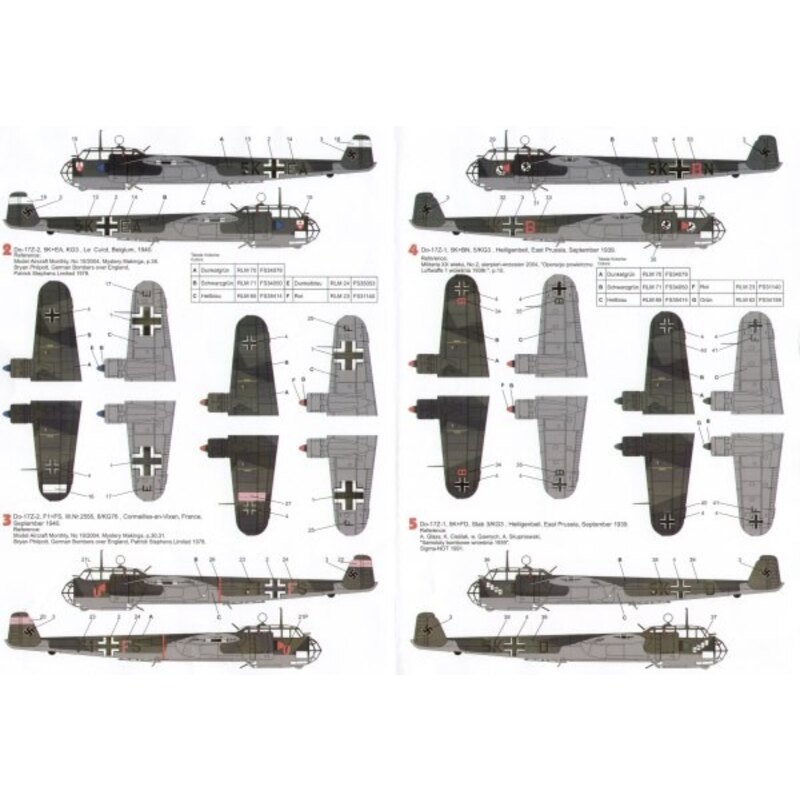 Decalcomania Dornier Do 17Z (5) A1+BZ 15(Croatian)/KG53 Russia 1942 5K+EA KG 3 Le Culor Belgium 1940 F1+FS 8/KG76 France 1940 5K