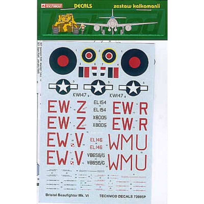Decalcomania Bristol Beaufighter Mk.VIF (5) EL154 EW-Z X8005 EW-R both Dark green/mid sea grey camouflage EL146 EW-V overall bla