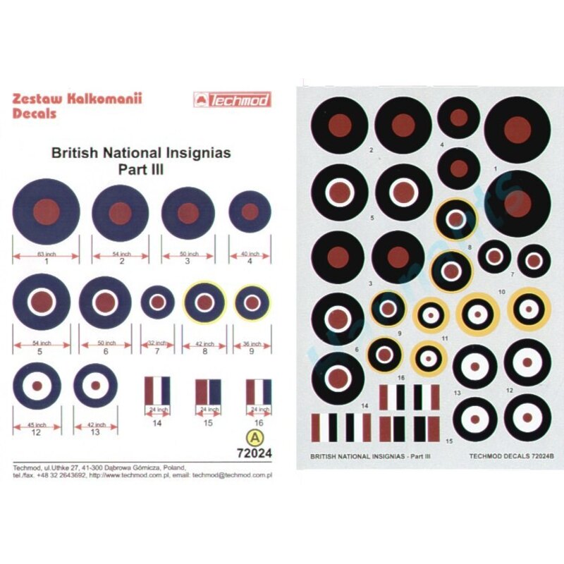 Decalcomania National Insignia/Roundels & Fin Flashes suitable for Hawker Typhoon North American B-25 Mustang III