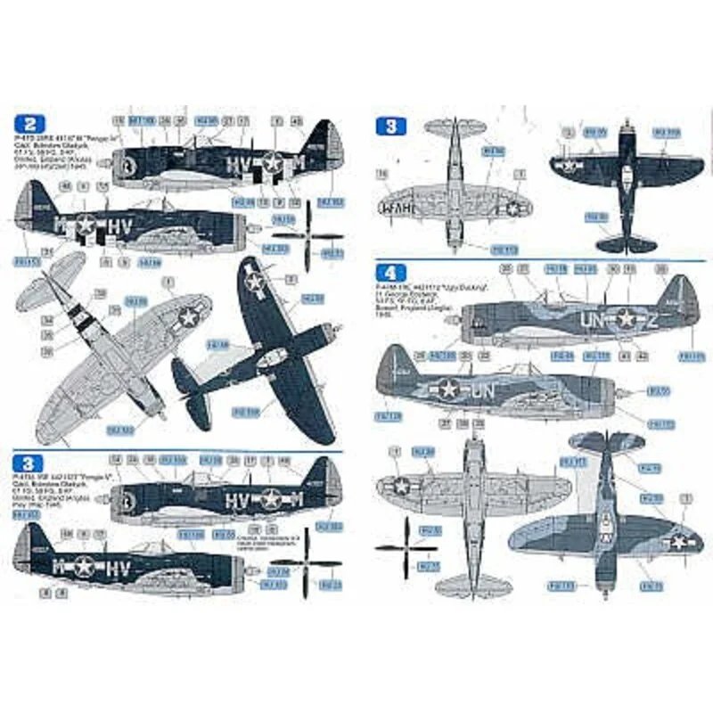 Decalcomania Republic P-47M Thunderbolt Bubble (4) 56 Gp Boxted 1945. 421150 UN-M Dottie Dee II 418718 HV-M Pengie IV 421127 HV-