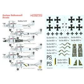 Decalcomania Gotha G.IV (4) 601/16 602/16 withj snake on fuselage 603/16/MS 607/16 407/16/P.S 405/16 black/yellow fuselage strip