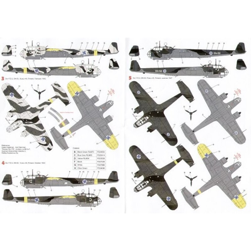 Decalcomania Dornier Do 17Z (6) A1+BZ 15 (Croatian)KG53 Russia 1942 F1+FS 8/KG76 France 1940 5K-BN 5/KG3 East Prussia 1938 DN-53