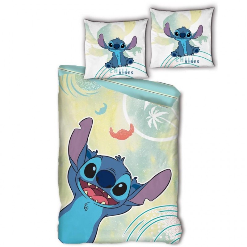 AYMAX: COPRIPIUMINO SINGOLO COTONE LILO & STITCH FIORI DISNEY