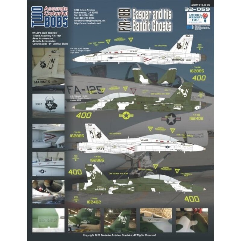 Decalcomania McDonnell Douglas F/A-18B Casper and His Bandit Ghosts. Enough markings for five complete aircraft from the Rough R