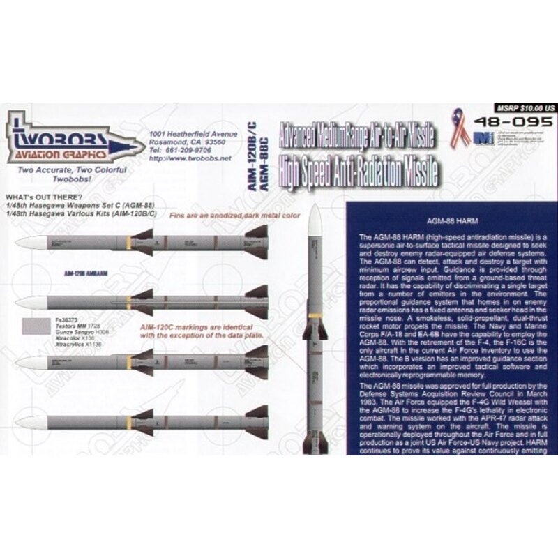 Decalcomania Missile Markings for AGM-88 HARM and AIM-120B/C AMRAAM