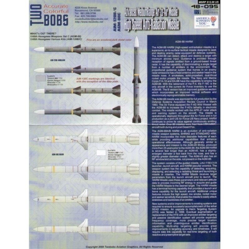 Decalcomania Missile Markings for AGM-88 HARM and AIM-120B/C AMRAAM