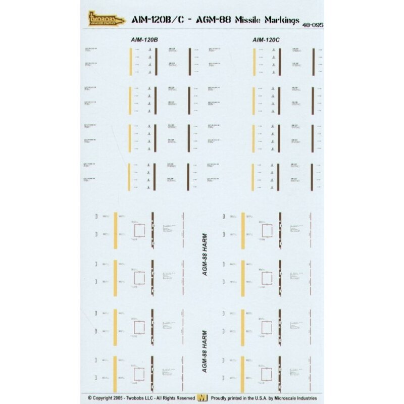 Decalcomania Missile Markings for AGM-88 HARM and AIM-120B/C AMRAAM