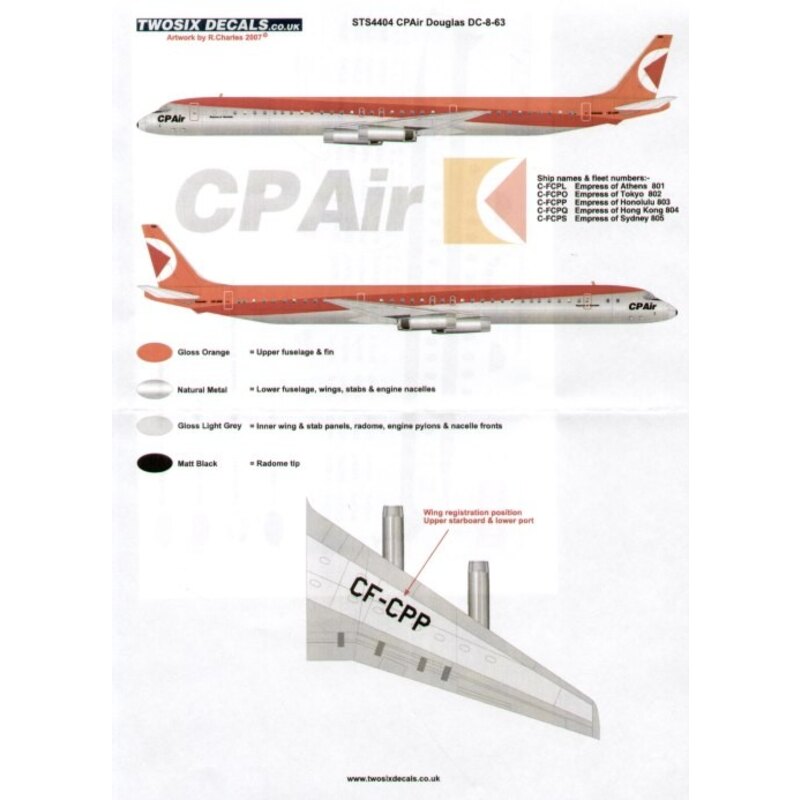 Decalcomania Douglas DC-8-63 CP Air C-FCPL/O/P/Q/S