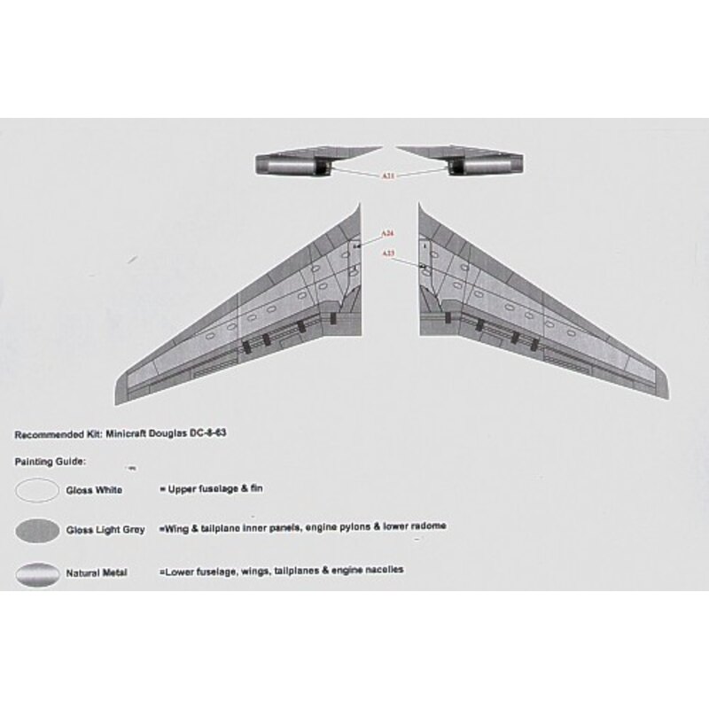 Decalcomania Douglas DC-8-63CF WORLD AIRWAYS 6 registrations from N801WA-N806WA