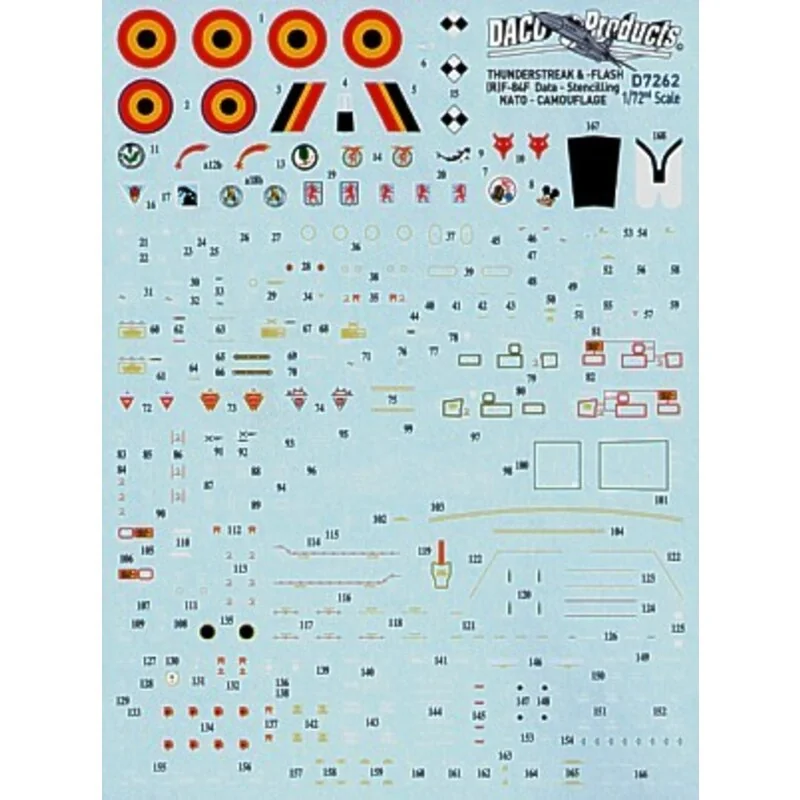 Decalcomania Republic F-84F Thunderstreak and Republic RF-84F Thunderflash. Belgian Air Force NATO camouflage Data Stencilling. 
