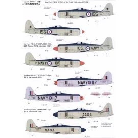 Decalcomania Hawker Sea Fury FB 11 (4) WZ632/155 804 NAS 1953 WH587/105 805 NAS RAN Nowra NSW 1950 VW225/117 870 Squadron VX688 