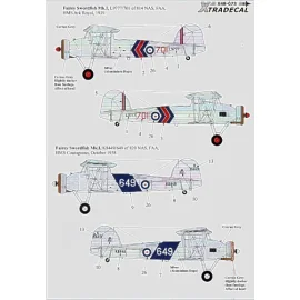 Decalcomania Fleet Air Arm Fairey Swordfish 1938-39 (4) L9777/701 814 NAS HMS Ark Royal 1939 blue/red/blue fuselage band K8449/6