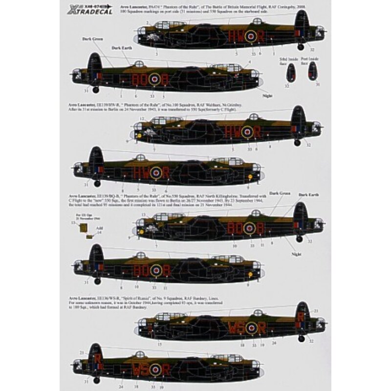  Decalcomania Avro Lancaster Mk.I/III Ton-Up Avro Lancasters (6) PA4474 HW-R/BQ-B Battle of Britain Memorial Flight 2008 `Phanto