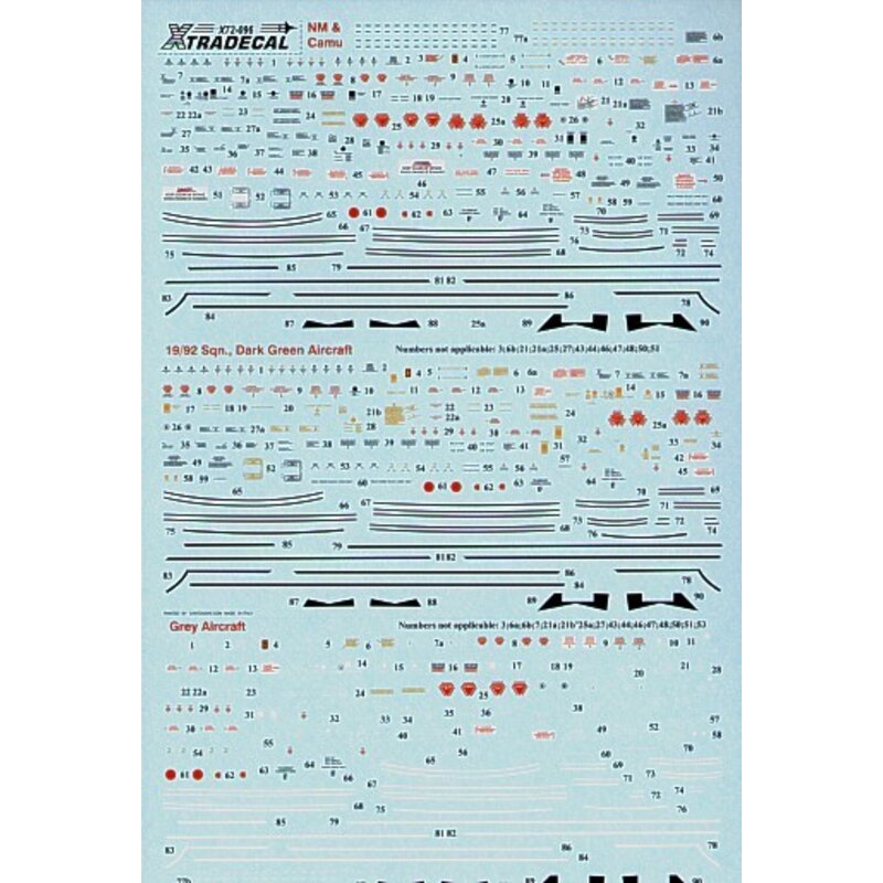 Decalcomania BAC/EE Lightning complete stencil data for use on aircraft in Natural Metal Green.Grey camo 19/92 Squadrons Dark Gr