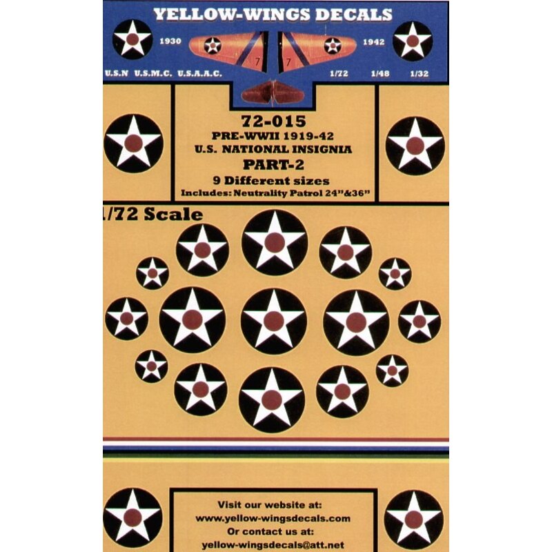 Decalcomania US National Insignia Pre-WWII 1919-1942 Pt 2. White Star with red centre. 9 sizes 20 24 30 32 36 45 50 54 56.