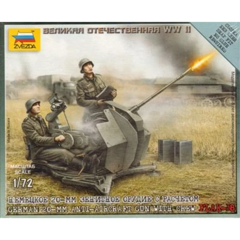 Pistola antiaerea tedesca Flak-38 da 20mm con 2 personaggi dell'equipaggio.