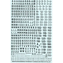 Decalcomania French Armee de l′Air Identification letters and numbers for Mirage F1 and Mirage 2000 1973 à 2011.