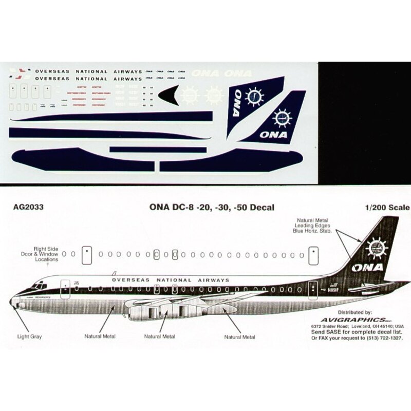 Decalcomania Douglas DC-8-20/-50 OVERSEAS NATIONAL Ships Wheel N851F