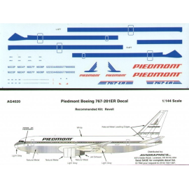 Decalcomania Boeing 767-201 PIEDMONT N603/4/7/8 Last colours