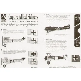 Decalcomania WWI Captured Allied Fighters in German service (4) Nieuport 11 Nieuport 17 C.1 No 7 Spad 7 C.1 Sopwith Camel (inclu