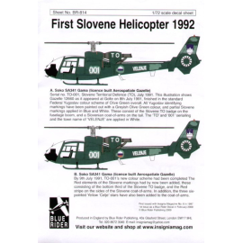  Decalcomania First Slovene Helicopter 1992. Two versions of license built SA341 Gazelle TO-001