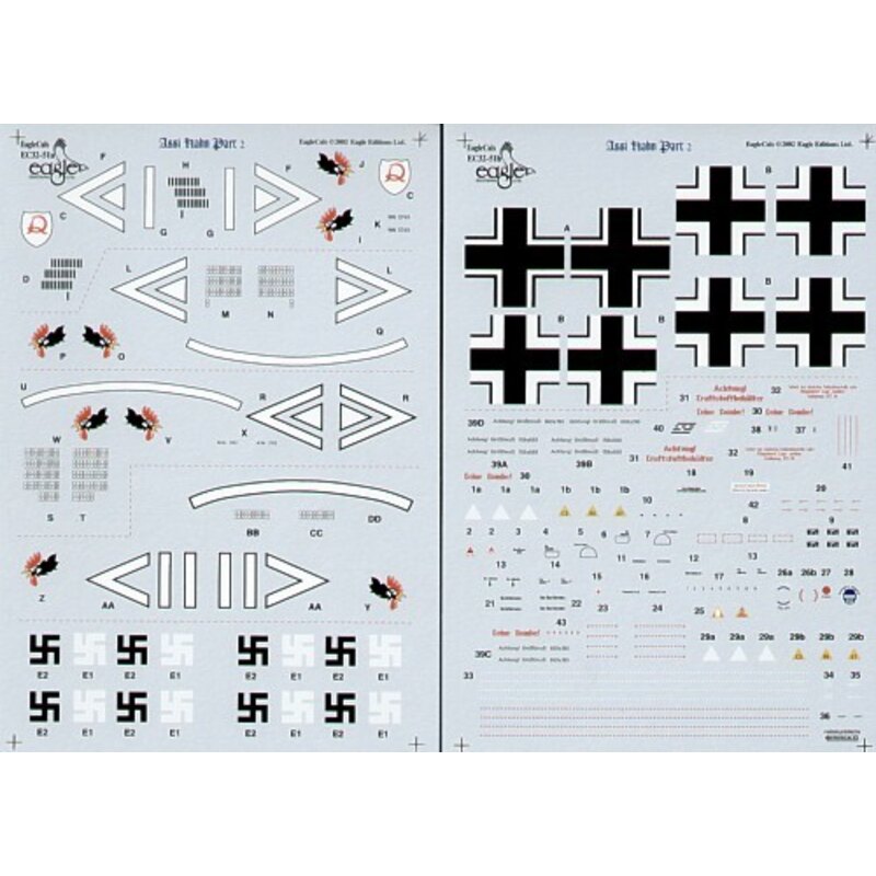 Decalcomania Major Hans ′Assi′ Hahn Part II Messerschmitt Bf 109F (4) F-2 Wr 5749 III./JG2 Mid 1941 (2 schemes) F-4 Wr 7183 III.