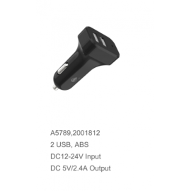  Caricabatteria da Auto 2 Porte USB 2.4A - A5789 -Nero- (BULK)