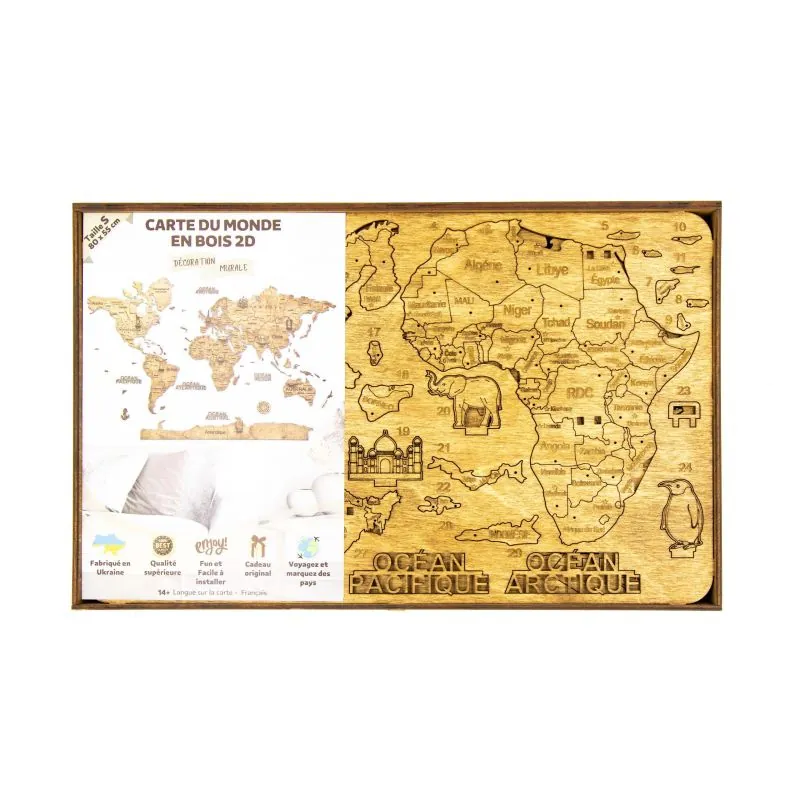 MAPPA DEL MONDO IN LEGNO 2D scuro L