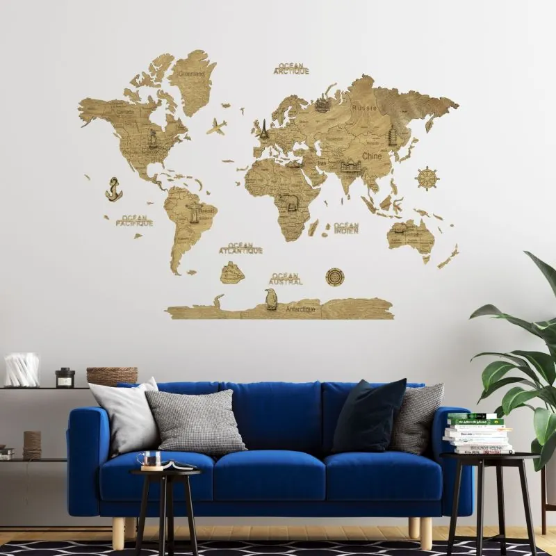 MAPPA DEL MONDO IN LEGNO 2D scuro L