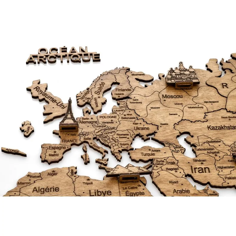 MAPPA DEL MONDO IN LEGNO 2D scuro L