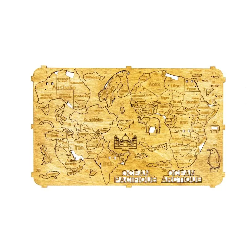 MAPPA DEL MONDO IN LEGNO 2D scuro L