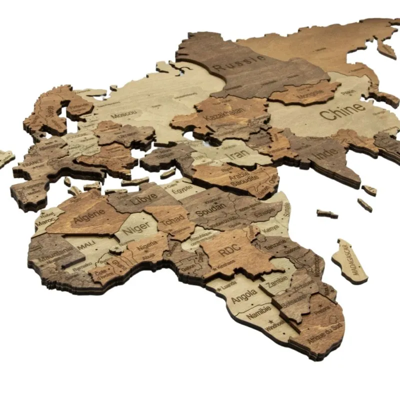 MAPPA DEL MONDO IN LEGNO 3D Scuro L