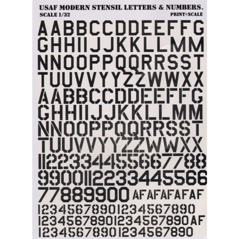 Decalcomania USAF modern stencil letters and numbers in Black