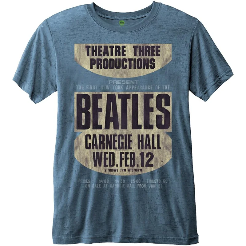 THE BEATLES - BurnOut Collar T-Shirt - Carnegie Hall - Blue - Men